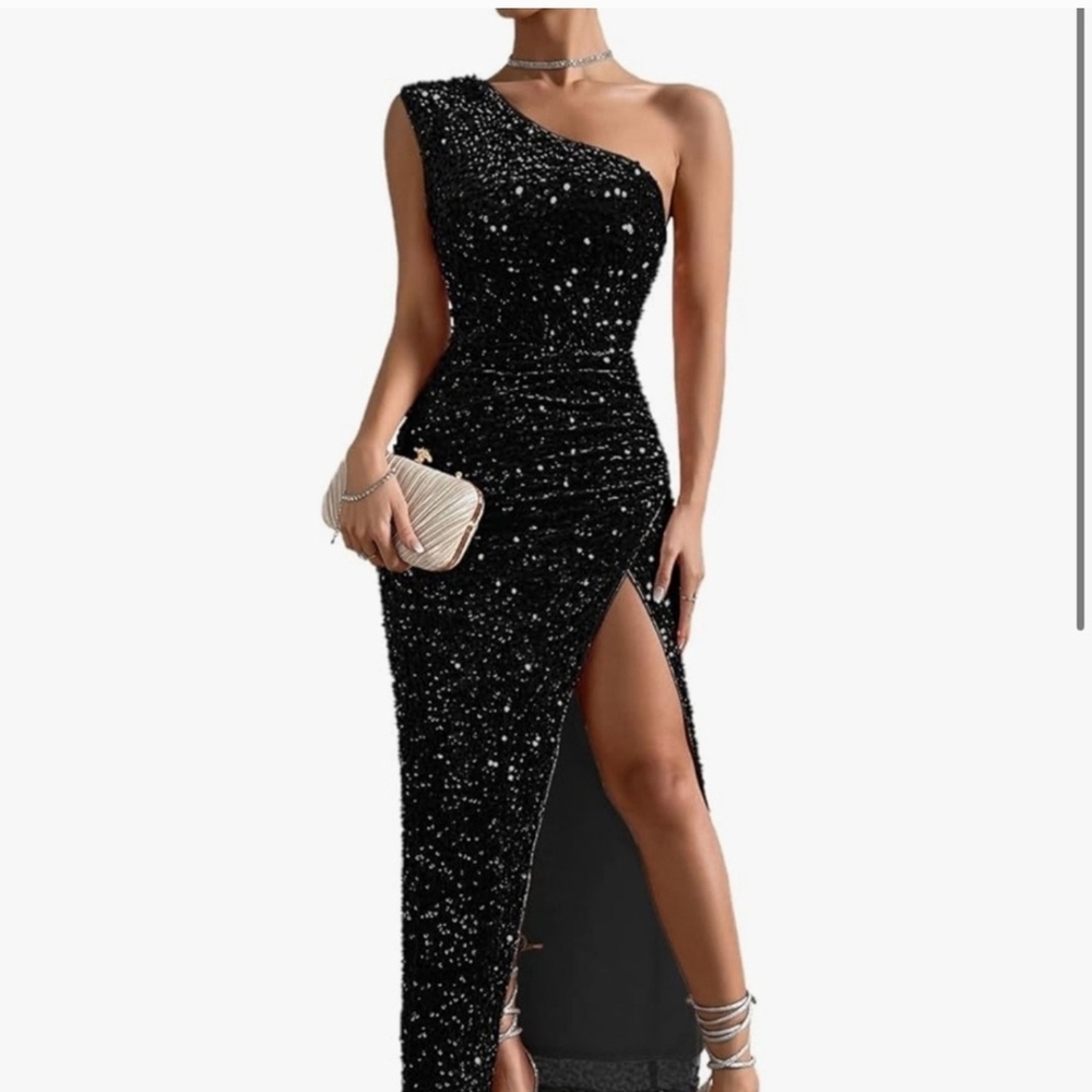 Black One-Shoulder Dress Sequin